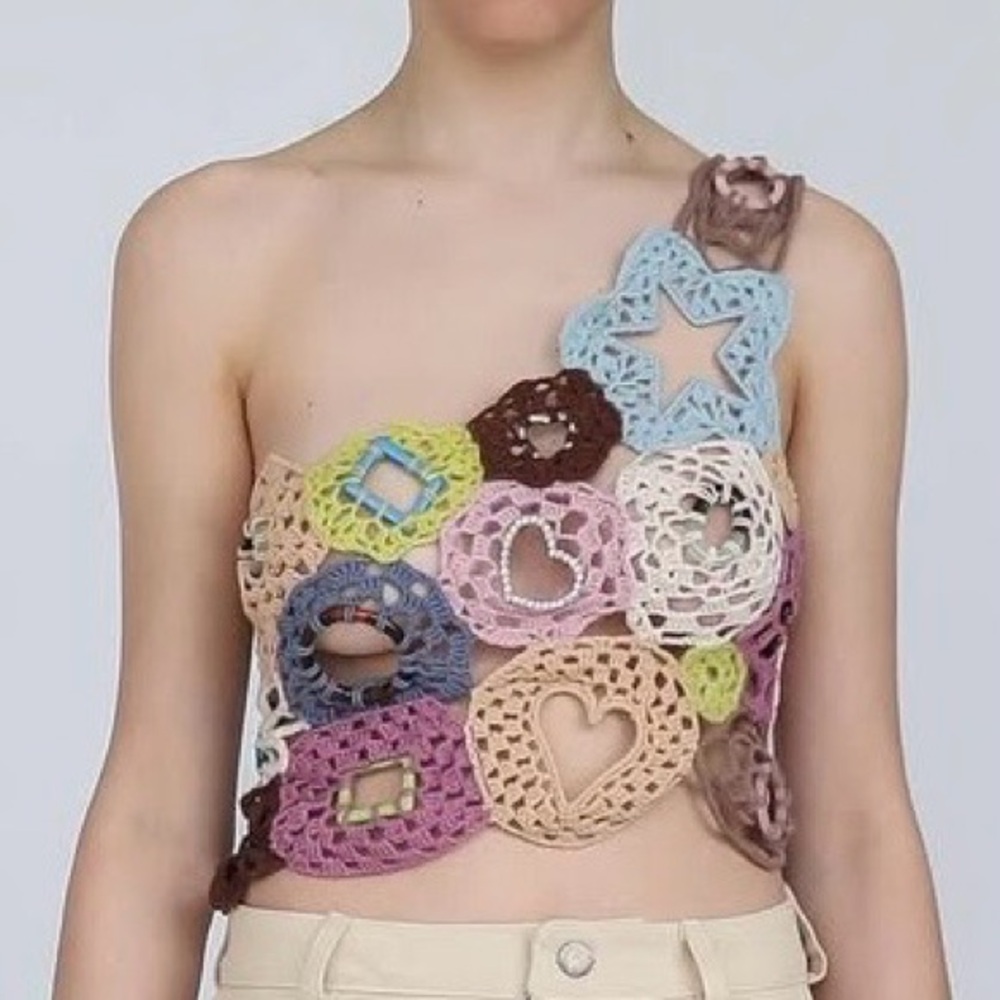 Lirika Matoshi one-shoulder colorful crochet crop top size M medium